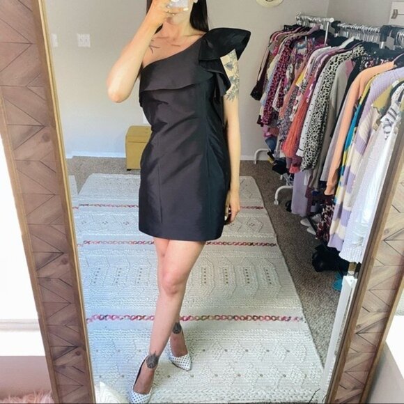 Vintage 90’s Mellisa Sweet Black One Shoulder Mini Dress - Picture 3 of 8